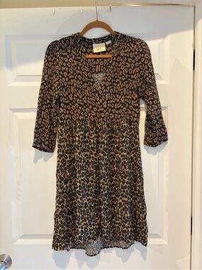 Leopard Print V-Neck Midi Dress - Brown & Black